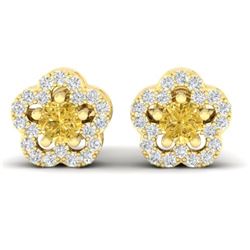0.65 CTW Citrine & Micro Pave VS/SI Diamond Earrings Moon Halo In 10K Yellow Gold - REF-33F5N - 2121