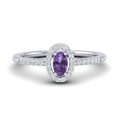0.45 CTW Amethyst & Micro Pave VS/SI Diamond Ring Halo 18K White Gold - REF-30A4X - 21378
