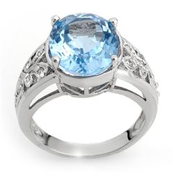 7.15 CTW Blue Topaz & Diamond Ring 10K White Gold - REF-38T5M - 10336