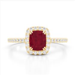 1.25 CTW Ruby & Micro Pave VS/SI Diamond Halo Ring 10K Yellow Gold - REF-34Y2K - 22909