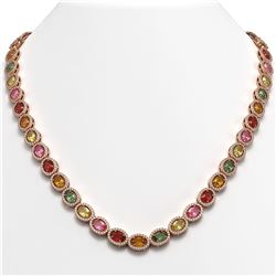 31.96 CTW Multi Color Sapphire & Diamond Halo Necklace 10K Rose Gold - REF-674N4Y - 40449