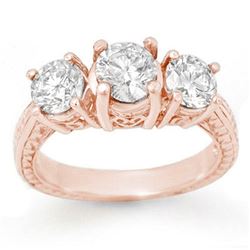 1.50 CTW Certified VS/SI Diamond 3 Stone Ring 14K Rose Gold - REF-236K5W - 13373