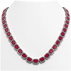 58.59 CTW Ruby & Diamond Halo Necklace 10K White Gold - REF-777T8M - 41333