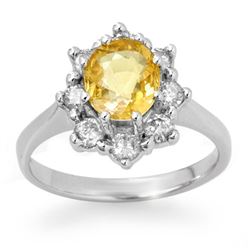 2.50 CTW Yellow Sapphire & Diamond Ring 14K White Gold - REF-55H8A - 13947