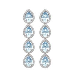 7.41 CTW Aquamarine & Diamond Halo Earrings 10K White Gold - REF-169A6X - 41162