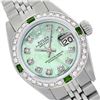 Image 1 : Rolex Men's Stainless Steel, QuickSet, Diam Dial & Diam/Emerald Bezel - REF-521F3M