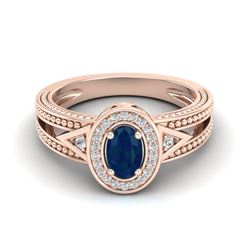 0.83 CTW Sapphire & VS/SI Diamond Solitaire Halo Fashion Ring 10K Rose Gold - REF-26A8X - 20840