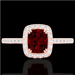 1.25 CTW Garnet & Micro Pave VS/SI Diamond Halo Ring 10K Rose Gold - REF-33T3M - 22904