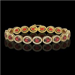14.63 CTW Garnet & Diamond Halo Bracelet 10K Yellow Gold - REF-228W2F - 40498