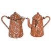 Image 1 : End of Day granite ware teapots (2); multicolored brown, blue, green & white, both have some side da