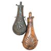Image 1 : Powder horns (2); embossed brass dead game & shell designs, both VG condition, 8" & 9"L.