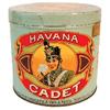 Image 1 : Havana Cadet Cigar tin, round w/great graphics, held 50 5 Cent cigars, VG condition, 5"H.