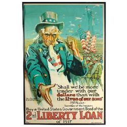 Uncle Sam W.W.I poster, Illinois Litho Co.-Chicago, artist signed-Groesbeck, 1917, great color & con