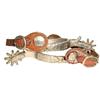 Image 1 : Spurs, marked "Crockett", 9 point 1.5"Dia. Rowels, German Silver plate w/engraving, some pitting on 