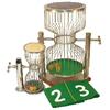 Image 1 : Chuck-A-Luck cages (2) & felt layout; smaller cage has 5 colored dice for golf game, both in VG cond