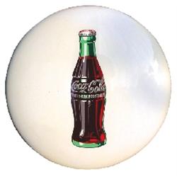 Coca-Cola button sign w/bottle, enamel finish, white background, c.1950, Exc. condition, 24"Dia.