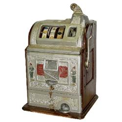 Slot machine, Jennings Dutch Boy w/Rare Rock-ola revamp, 5 Cent, unusual center jackpot, original Ro