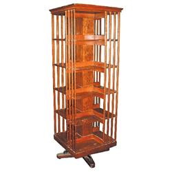 Danner revolving bookcase, oak & cast iron, original finish, VG condition, 22.5"W x 72"H.