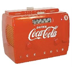 Coca-Cola radio, cooler style, working condition, professionally restored, c.1950, 12"W x 9.5"H.