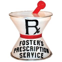 Apothecary trade sign, Foster's Prescription Service, hard plastic & aluminum, c.1950, VG condition,