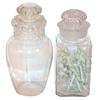 Image 1 : Candy display jars (2); 1 square w/beveled corners & ground top & 1 round w/small nick on lid, 11.5"
