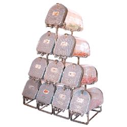 Probat stacked candy jar display, Rare horizontal 10 stack, Type 31, No. 1 Size, curved glass jars w