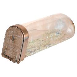 Panay Show Jar, horizontal curved glass w/metal closure, c.1910, Milwaukee, Wisc., VG condition, 6.5