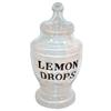 Image 1 : Glass candy countertop show jar, LEMON DROPS, great bulbous display jar w/finial lid, Exc. condition