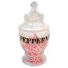 Image 1 : Glass candy countertop show jar, PEPPERMINT, great bulbous display jar w/finial lid, Exc. condition,