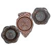 Image 1 : Round Oak Stove metal trays (3); 1 arrowhead shaped dated 1905 & 2 hex shaped, all embossed & VG con