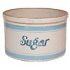 Image 1 : Blue & white stoneware "Sugar" crock, 3 small base chips & 6" hairline on side, otherwise Exc., 11.5