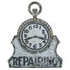 Image 1 : Jewelers double sided trade sign, watch is cast iron w/attached tin Repairing sign, no harm 3" pc. o