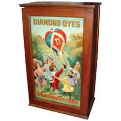 Diamond Dye cabinet, Children & Balloons, double sided,  oak w/embossed tin litho, made by Wells &