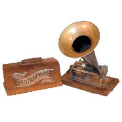 The Graphophone, Type B, mfgd. by Columbia Phonograph Co., oak case & original horn, missing the rep