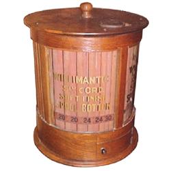 Willimantic spool cabinet, round w/curved glass, oak, Very Rare, only 2 are known to exist, predeces