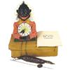 Image 1 : Black boy novelty clock, new old stock, Germany, eyes move back & forth as pendulum swings, complete