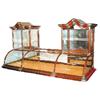 Image 1 : Double tower steeple curved glass showcase, walnut w/brass trim, mfgd. by Excelsior Showcase, Jos Kn