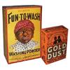 Image 1 : Gold Dust Washing Powder & Fun-to-Wash Powder boxes, new old stock, never opened, Exc. condition, 5"