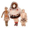 Image 1 : Alaskan Indian dolls (3); 2 early 1900's deerskin dolls, one has painted face, other is embroidered 