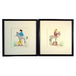 Harrison Begay Navajo prints (2); nicely matted & framed, c.1940's, Exc. condition, 10.5"W x 11.25"H