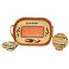 Image 1 : Nootka Indian handled serving tray, cedar, raffia & sea grass, 21"L, abalone shell w/woven reeds, ra