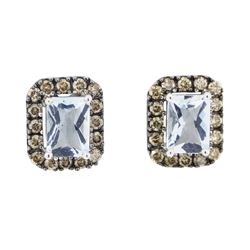 2.38 ctw Aquamarine and Diamond Earrings - 14KT White Gold