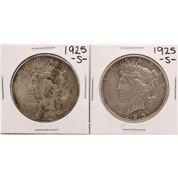 Lot of (2) 1925-S $1 Peace Silver Dollar Coins