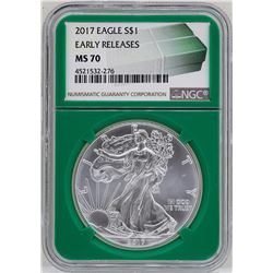 2017 $1 American Silver Eagle Coin NGC MS70 Early Releases Green Core