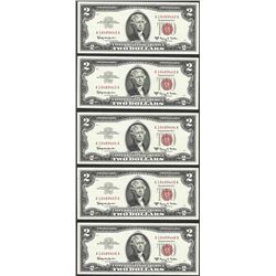 Lot of (5) Consecutive 1963A $2 Legal Tender Notes