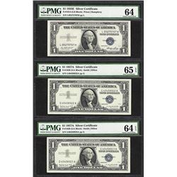 Lot of (3) Silver Certificates 1935E Choice Unc 64, 1957A 64EPQ, 1957A Gem Unc 6