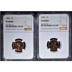 1956 & 57 LINCOLN CENTS, NGC PF-68 RED