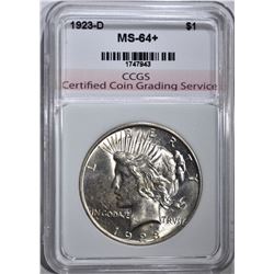 1923-D PEACE DOLLAR CCGS CH BU+