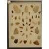 Image 1 : 42 artifacts in 12”x1 6”x1” frame, includes 3 scrapers, 3 awls, 5 knives, 21 arrowheads, Gull Lake, 