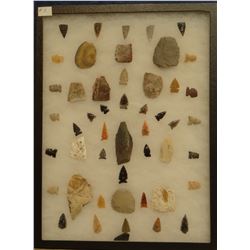 48 artifacts in 12”x 16”x1” frame, includes 12 knives, 36 arrowheads